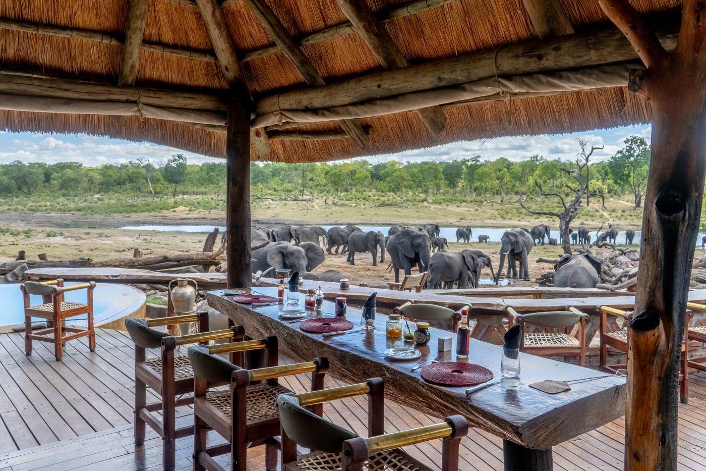 Khulu Bush Camp dining area with elephants