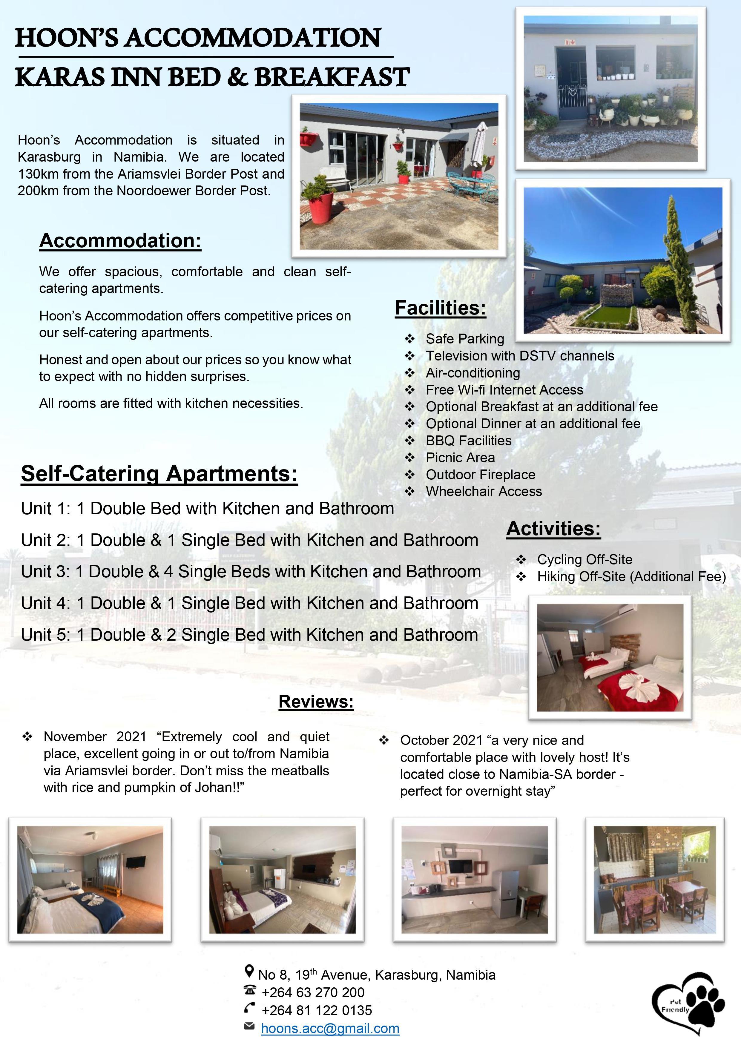 Hoon's Accommodation/ Karas Inn B&B | Karasburg Accommodation
