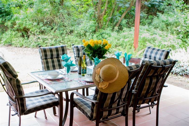 Villa Strelitzia enjoys gorgeous views of the small private garden area