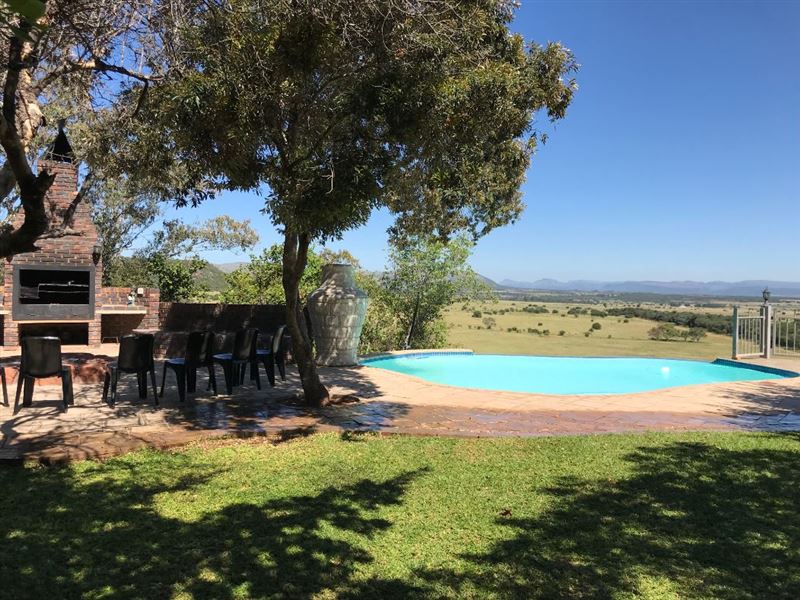 A view of the braai entertainment area and swimming pool 